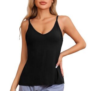 Camisoles Basic Tee Shirts V Neck Sleeveless Pajama Tank Tops Black